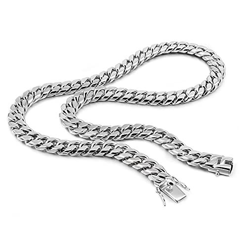 Fashion 925 Sterling Silver Solid Miami Cuban Link Chain Necklace 8MM & 12MM- Curb Cuban Thick Big Link Choker For Men 20 