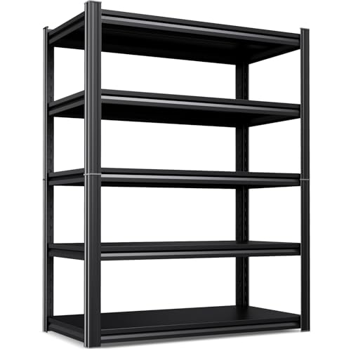 Image of 46 inch W Heavy Duty Garage Shelving - 5 Tier Metal Storage Shelves,2500 LBS Total Capacity, Adjustable Steel Utility Rack for Pantry, Warehouse, Basement, Shop - 71 inch Hx46 W x 20 inch D,Black