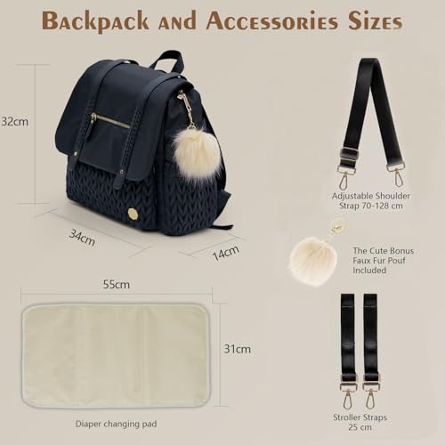 Diaper Bag Backpack Large Capacity Convertible Travel Back Pack Waterproof Baby Bag for Mom and Girl