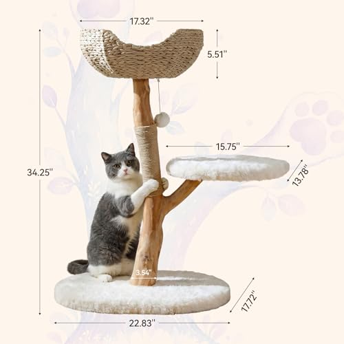 Árbol para gatos de madera maciza, 35" estilo Boho miniatura 2