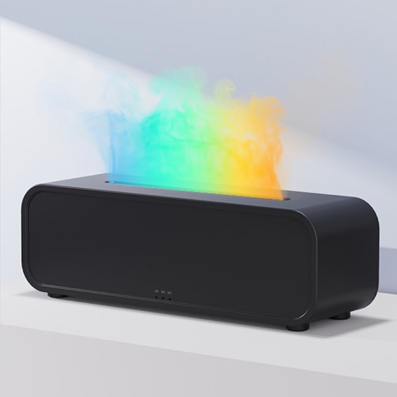 Sound Reactive Flame Aromatherapy Diffuser, 250ml Essential Oil Humidifier with Music Sync Lighting, 7-Color Flame Effects, Remote Control, Timer & Auto Shut-Off for Home, Bedroom, Yoga (Black)