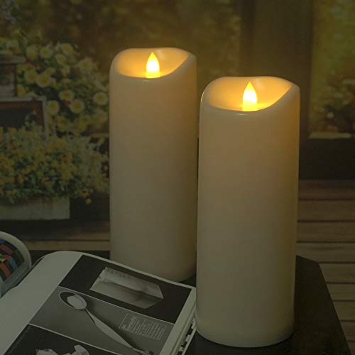 Image of CANDLE CHOICE Large Waterproof Outdoor Battery Operated Flameless Candles with Timer Realistic Flickering Plastic Electric LED Pillars for Lantern Garden Yard Halloween Christmas Decorations 4x10 2PCS