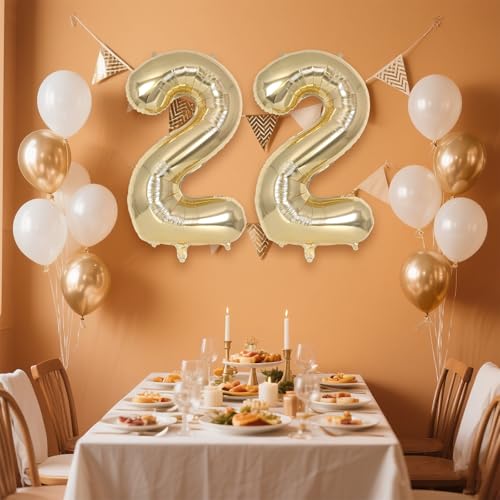 Image of Champagne Gold Large Number 22 Balloon, 40 Inch Light Gold Foil Helium Number Balloons, Giant Mylar Number 22 Balloons for 22 Years Old Birthday Party Anniversary Decorations (Champagne Gold 22)