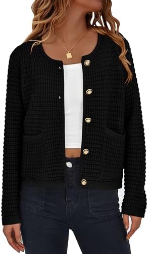 PRETTYGARDEN Womens Open Front Button Down Long Sleeve Pockets Chunky Knit Cardigan Sweaters