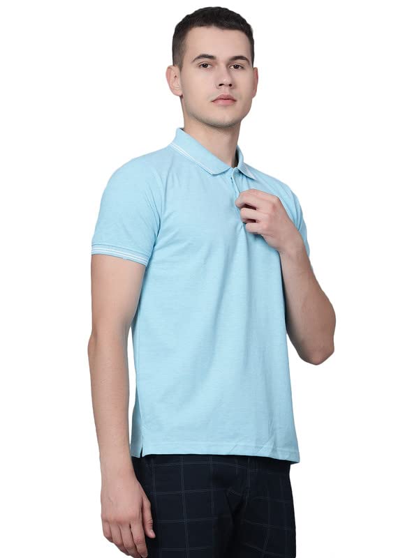 Image of Cantabil T-Shirt for Men l Breathable & Soft with Color Fastness Regular Fit Polo Neck Cotton Blend Fabric Solid Pattern