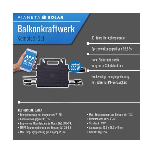 PIANETA Balkonkraftwerk 870W/800W Solaranlage mit 800W ECOFLOW Micro Wechselrichter WiFi Bluetooth, upgradebar drosselbar, 2x435W Marken Solarmodule von TW Solar – Bild 7