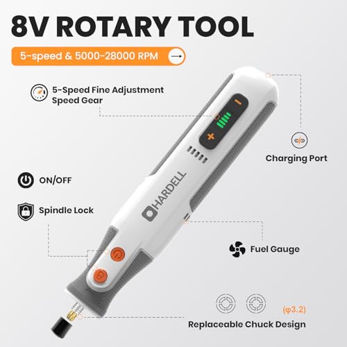 Image of HARDELL 8V Cordless Rotary Tool Kit, 5-Speed with 80Pcs & 28000RPM, for DIY