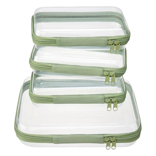 Image of WELPIRT 4 pcs Clear Zipper Pouches,Hard Shell Zipper Case, Toiletry Bag for Travel, CLear Diaper Bag, Toiletry Pouch, Travel Organizer, Cosmetic Bag,Toy Storage Bins (M+3S) (Mint Green)