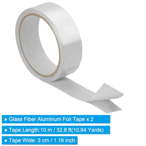 Image of PATIKIL Duct Tape, 1.18 Inch x 32.8 Ft(10.94 Yards) 5.91 Mil Heavy Duty Aluminum Foil Tape Waterproof Glass Fiber Insulation Heat Resistant for Ductwork HVAC Sealing Patching, 2 Roll