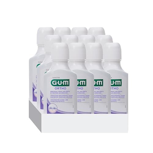 GUM ORTHO Mundspülung | speziell für Zahnspangenträger | reduziert Plaquebildung | stärkt den Zahnschmelz | alkoholfrei | Pfefferminzgeschmack | 12 x 300
