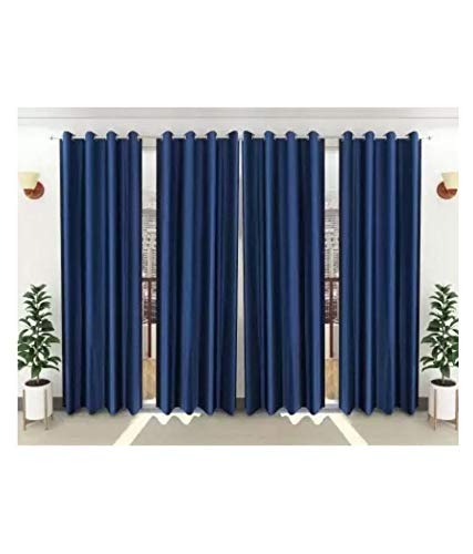 Image of Parda Sansar Polyester Long Door Curtains | 9 Feet Long Solid Blue Color Curtains | Pack of 4 | Eyelet Ring Top | 50% Light Blocking | Premium Stitching & Luxury Look