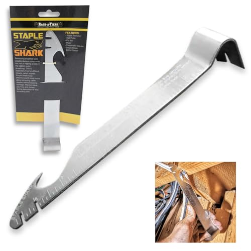 Product Image of the Rack-A-Tiers Staple Shark - Multi-Purpose Staple Puller & Prybar, Electrical Wire Staple Remover, Nail Puller, Speed Square (52455)
