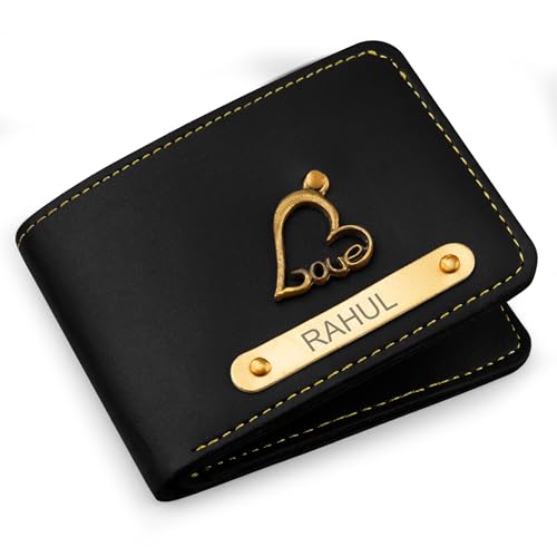 Image of The Wallet Store Personalised Leather Wallet for Men | Customised with Name and Charms | Best Gift for Husband, Boyfriend, Brother | for Anniversary, Birthday, Etc (Black)