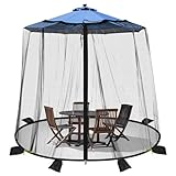 WANRU Mosquito Netting for Patio - Mosquito Netting for Outdoor Umbrellas and Patio Tables - Patio Mosquito Netting with 2 Zipper Door and 6 Sandbags, 8 Clamps