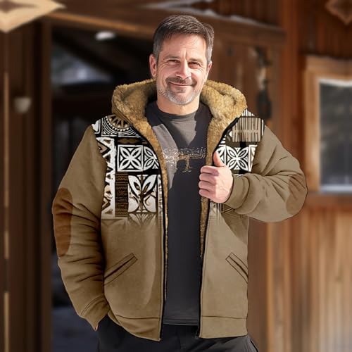 ADHOWBEW Winter Coats for Men Vintage Plush Zip Up Long Sleeve Hunting Warm Big and Tall Thicken Fleece Lined Outerwear2