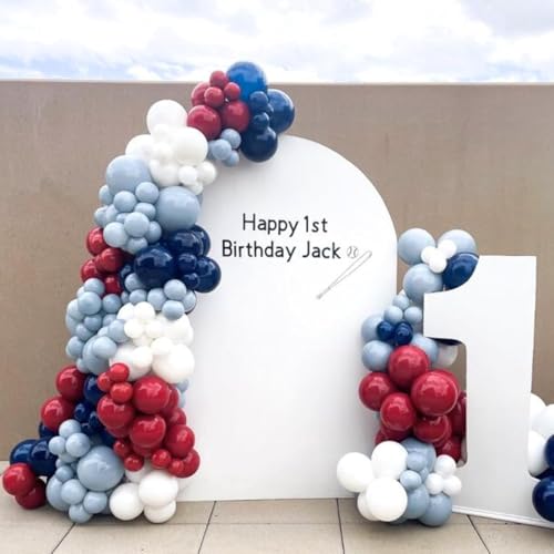 Image of Red Blue White Balloons, 12Inch 60Pcs Retro Navy Blue Matte Red and White Balloon, Royal Blue and Scarlet Latex Balloons for Boys Men Birthday Hero Theme Baseball Party Labor Independence Day Decor