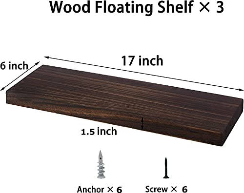 Image of Genuine Decor 17inch Floating Shelves for Wall, Rustic Rosewood Farmhouse Invisible Shelf Set for Drywall Storage Rack Display Ledge for Bathroom Kitchen Bedroom Living Room Office - (Black)