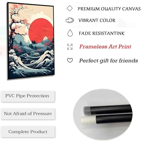 Gxyartb 3Pcs Japanese Wall Art Asian Nature Landscape Posters Pictures Kanagawa Giant Wave Canvas Prints Mount Japanese Fuji Art Paintings Cherry Blossom Lake Wall Decor For Living Room Bedroom Office Unframed thumb #5