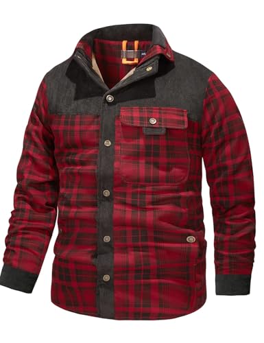 Image of Gihuo Men's Long Sleeve Sherpa Lined Shirts Outdoor Warm Flannel Plaid Jacket Button Down Fleece Coats