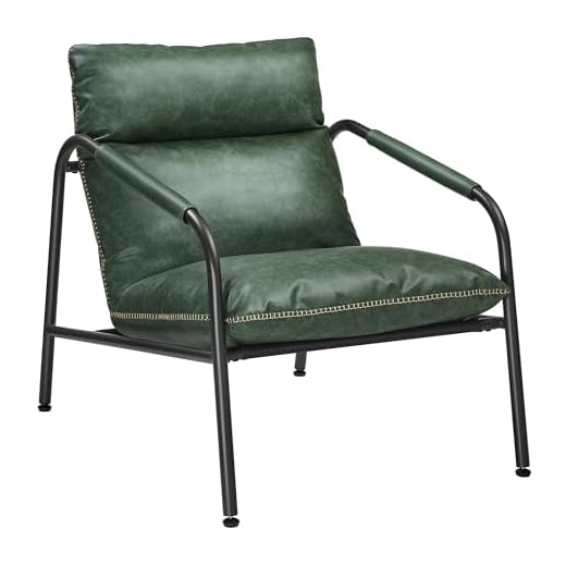 VASAGLE EKHO Collezione - Poltrona, Sedia con Struttura in Metallo, Rivestimento in PU con Cuciture, Moderno di metà Secolo, Soggiorno Camera da Letto Angolo Lettura, Verde Foresta LAC014C01