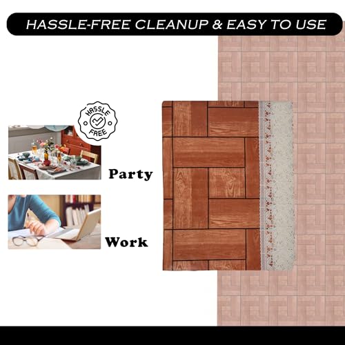 Image of Kuber Industries Dining Table Cover | 60x90 Inch | 6 Seater Dining Table | PVC Table Cloth | Kitchen Table Cover | Waterproof Table Cover | Table Cloth for Dining Table | Wooden Check | Brown