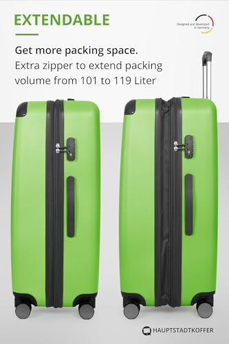 Hauptstadtkoffer Spree - Großer Hartschalen-Koffer, TSA, 4 Doppel-Rollen, Trolley, Rollkoffer, Reisekoffer, Volumenerweiterung, 75 cm, 119 Liter, Apfelgrün