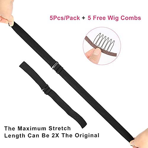 Wignee Elastic Band For Wigs With Adjustable Strap Sewing For Wig Making Wig Band For Wig Making Elastic Band For Wig Band Steady Secure 12X1 Inch (5 Pcs #TOP2