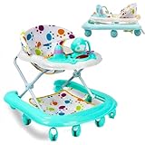 Ccarzzi Baby Walker Foldable Walker for Babies 6-18 Month, with Music, Toys, Food Tray, 5 Adjustable Heights, Removable Seat Cushion