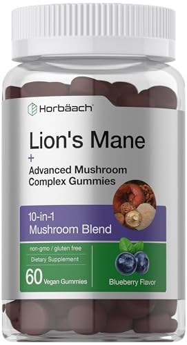 Horbaach Lions Mane Supplement | 60 Gummies | 10-in-1 Mushroom Complex
