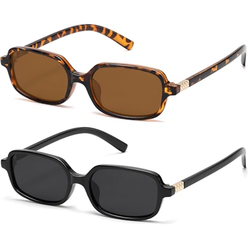 ViewJoy Retro Rectangle Sunglasses for Women Y2K Fashion Small Black Frame UV400 Protection Trendy Sun Glasses 2Pack