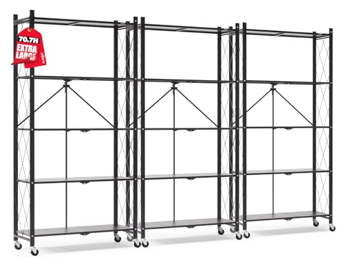 Image of ALANNG 70.7 inch H Metal Storage Shelves, 5 Tier Folding Shelf on Wheels