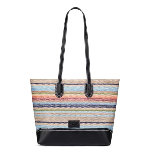 Image of HKCLUF Tote Bag for Women,Woven Shoulder Bag for Woman Vegan Leather Hobo Purse Satchel Handbags With Zipper Pockets
