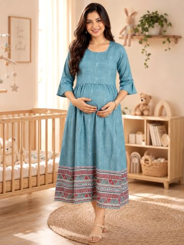 Image of RITIJYA Zipless Feeding Kurta Dress for Women | Maternity Nursing Kurti, No-Zip Easy Access | Extra Pleats Pre to Post Pregnancy | Quick-Dry Fabric | S-4XL
