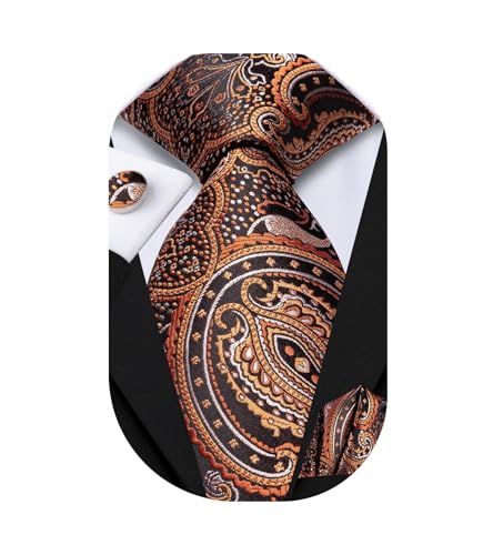 Image of Dubulle Silk Ties Set for Men Formal Paisley Striped Necktie Pocket Square Cufflinks 3PCS Sets Wedding Business Party