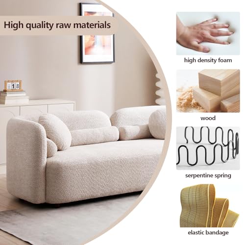 Image of 4-Piece Boucle Sofa Set for Living Room, Modern Curved Loveseat Sofa Set with 2 Loveseats & 2 Accent Chairs, Deep Seat Solid Wood Frame, No Assembly, Beige