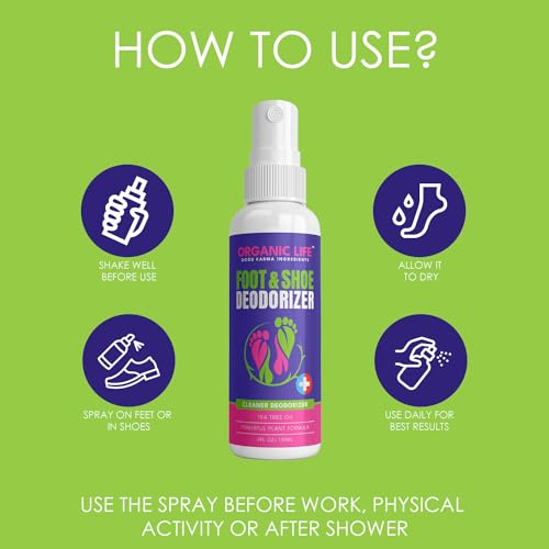 Image of Organic Life Shoe Spray Deodorizer, Eliminator Spray for Foot and Shoe, Tea Tree & Witch Hazel Foot Spray and Shoe Freshener, Shoe Protector Spray, Odour Remover for Shoes