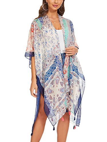 Image of Breezy Lane Women's Kimono Cardigan Summer Swimsuit Coverups Beach Cover Up with Floral Print for Vacation