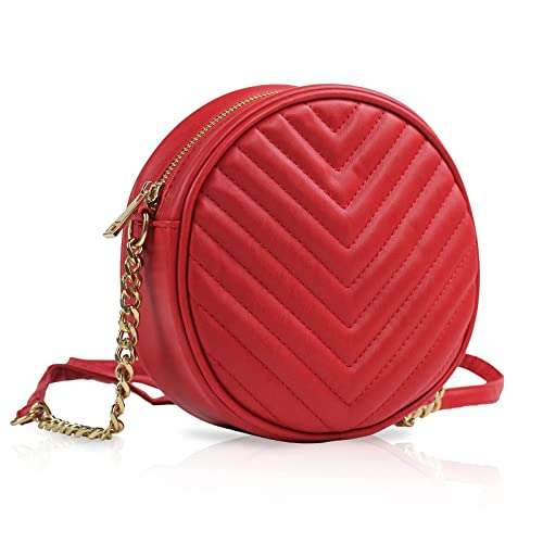 Round Crossbody Bag for Women,PU Leather Shoulder Bag with Metal Chain Strap, Cellphone Purses with Zipper4