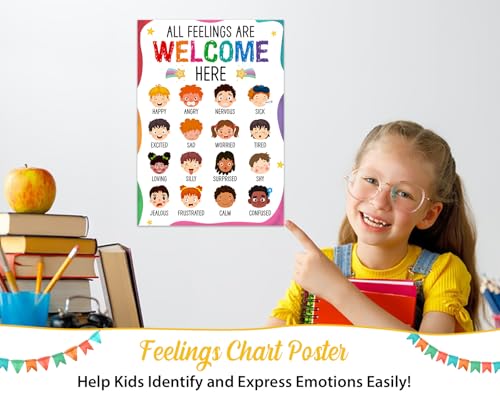 Image of BIZIBAFF Feelings Chart Poster for Kids Toddlers - Emotions Learning Poster Educational Preschool Posters for Classroom Bulletin Board Decorations Back To School Teacher Supplies