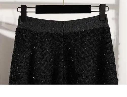 Plus Size Thread Knitted Woolen Midi Skirt High Waist A- Line Half-Length Slimming Fall Winter Style Plus... Black XL3