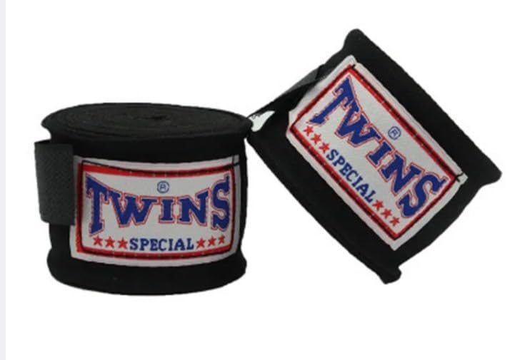 TWINS Premium Boxing Hand Wraps with Thumb Loop | Original Quality Hand Wraps | Great for Boxing, Muay Thai, MMA, Kickboxing, Martial Arts for Men & Women 4,5 Meter, 180 Inch (Pair) (Black)