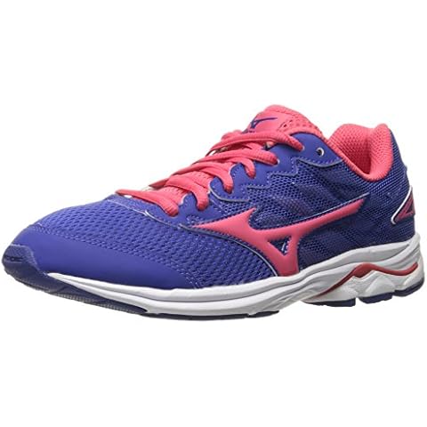 Mizuno Running Unisex-Kids Wave Rider 20 Junior Shoes, Deep Ultra Marine/Paradise Pink/White, 4 B US Big Kid Cover