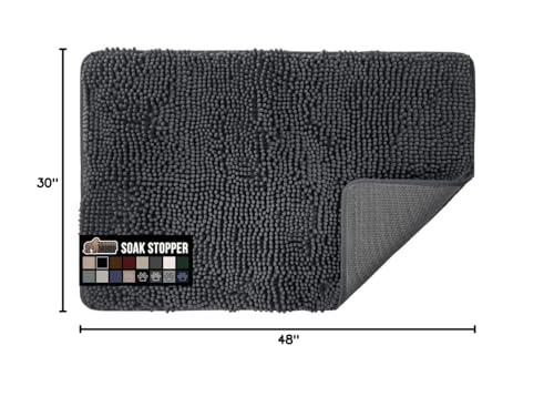 Image of GORILLA GRIP SoakSTOPPER Dog Door Mat, 48x30 Machine Washable Rug Absorbent Doormat Captures Moisture Mud Dirt, Quick Dry Soft Chenille Entryway Rugs Indoor Entrance Mats for Dog Paws, Charcoal