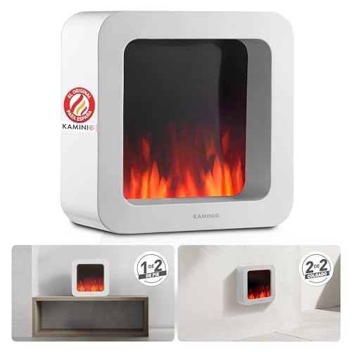 KAMINIO Chimenea de Mesa MIA - Decorativo Brasero Des Mesa eléctrica con Efecto Llama 3D, batería de Larga duración, sin Cable, portátil (Blanco, 10"/25cm)