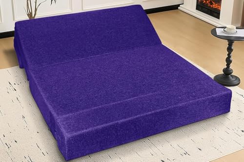 Image of DIVISHA HOMES Foldable 3 Seater Sofa Cum Bed, Sofa Bed 5 X 6 Feet, Jute Fabric- Washable Cover- Including Three Cushion Perfect for Home & Office - Purple Color