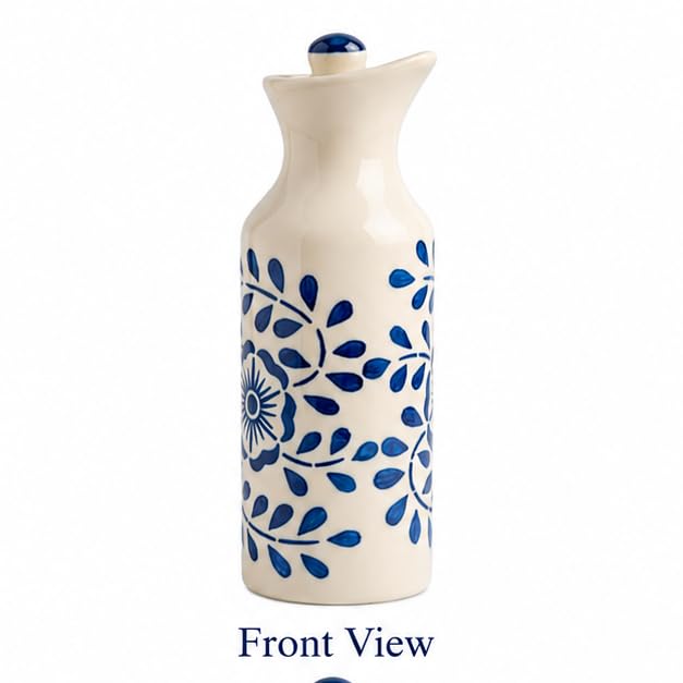 Image of Crazy Sutra Naturra Ceramic Oil Dispenser Bottle with Lid & Handle | Decorative Kitchen Oil Pourer for Olive Oil Vinegar Soy Sauce Salad Dressing | Elegant Kitchen Storage Bottle (Blue Floral)