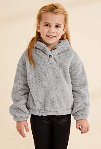GAMISOTE Kids Girl's Fuzzy Hoodies Warm Loose Button Down Pullover Sherpa Jacket Top3