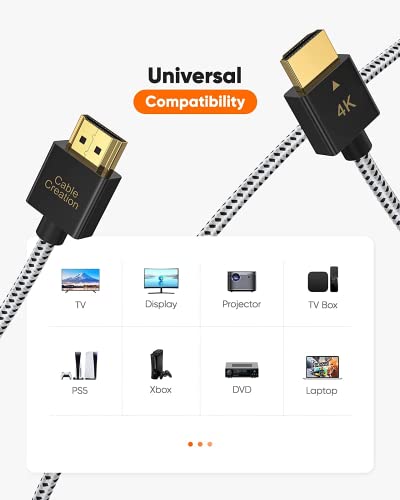 Cablecreation Ultra Thin 3Ft 4K Hdmi Cable Male To Male, High-Speed Slim Low Profile Cable For 3D, 4K@60Hz, Arc - Nylon Braided (Black) #TOP5