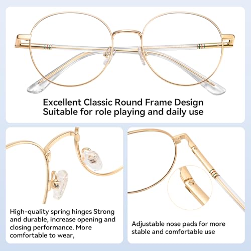 Image of Dollger Round Blue Light Blocking Glasses for Women Men Circle Clear Lens Metal Frame Computer Gaming Eyeglasses Blue Light Glasses