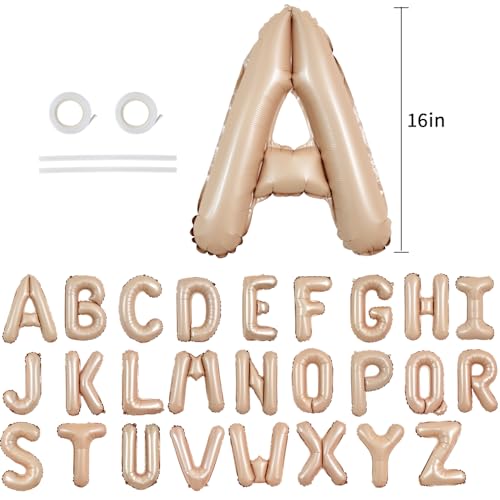TONIFUL 52 Pieces 16 Inch Caramel Letter A-Z Balloons Custom Phrase Mylar Foil Alphabet Letter Create Your Own Banner Reusable for Birthday Anniversary Celebration Graduation Party Supplies Decor